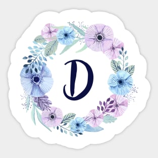 Floral Monogram D Icy Winter Blossoms Sticker